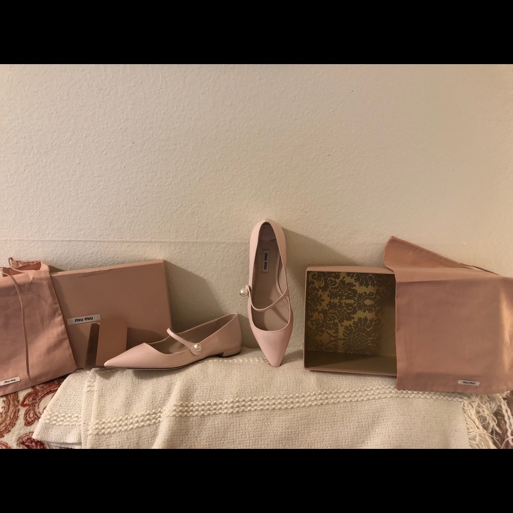 Miu Miu Pearl Mary Jane Flat (Light Pink)